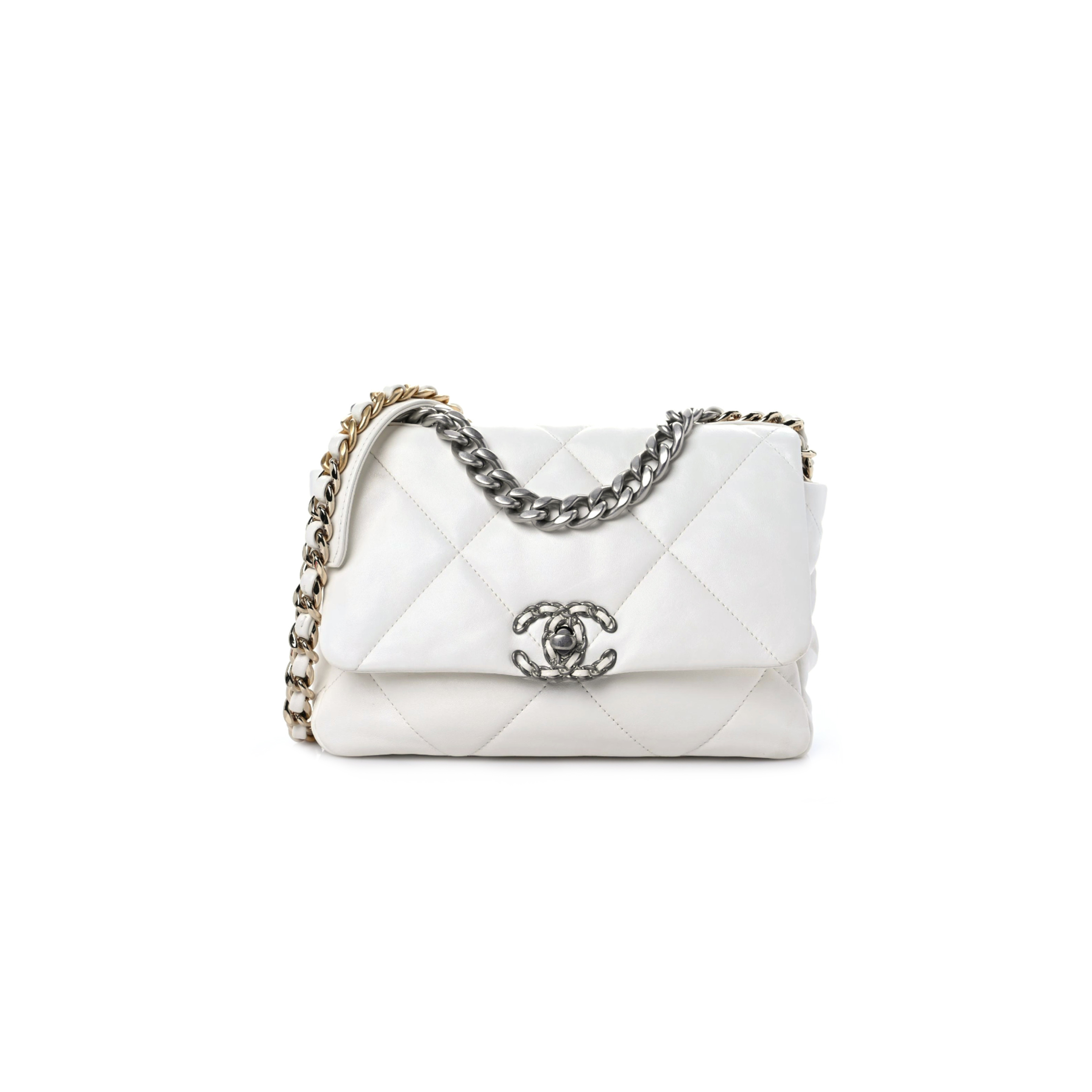 Ch*el lambskin quilted medium Ch*el 19 flap white as1160 (26*16*9cm)